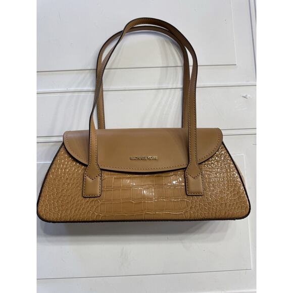 MICHAEL KORS KATYA MEDIUM SHOULDER BAG MK DEER CROC PATENT LEATHER Tan NWT $598 - Picture 1 of 6